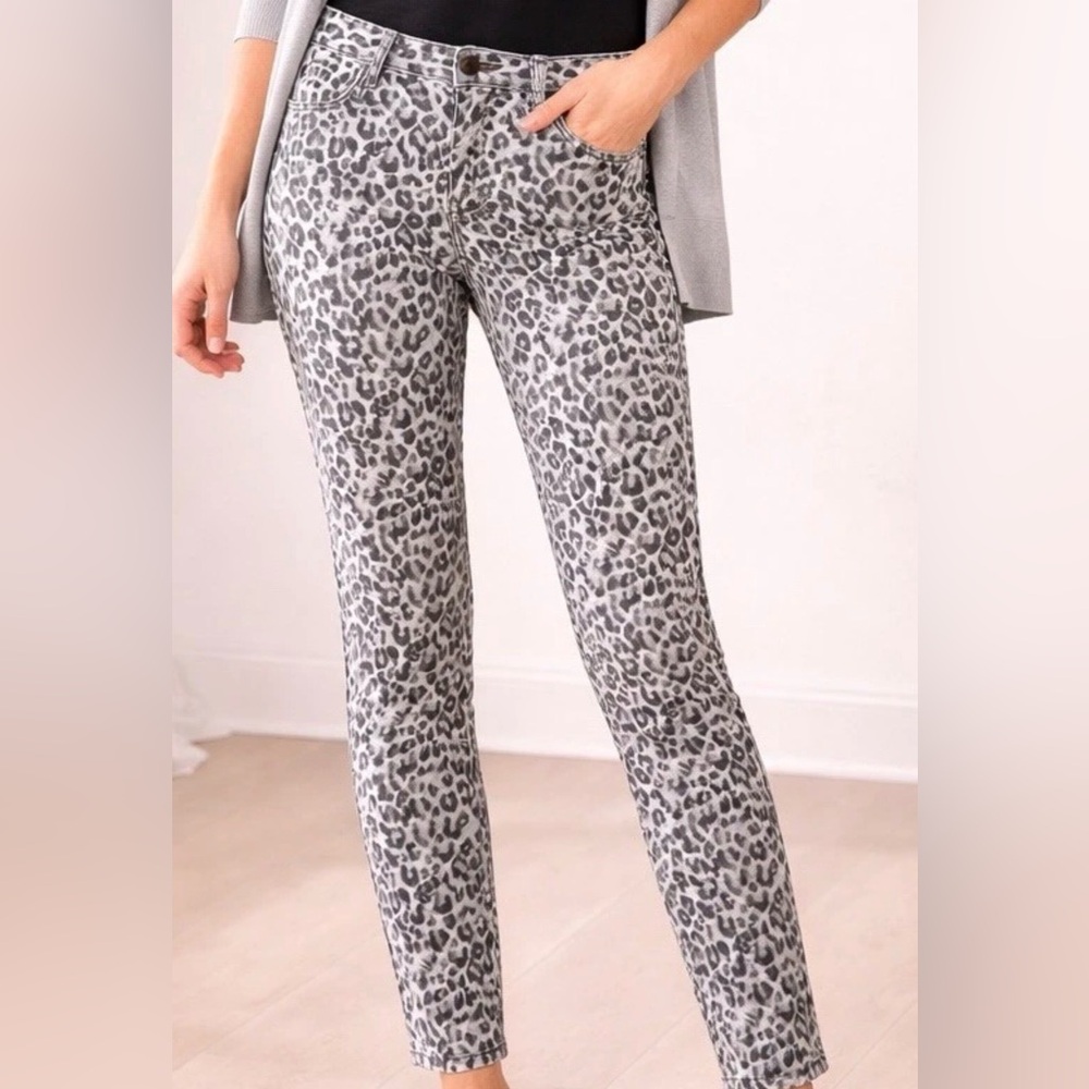 J. McLaughlin Lexi Jeans Women’s 6 Stretch Mid-Rise Leopard Print Gray Preppy